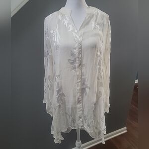 Soft Surroundings Silk Blend Floral High Low Blouse Size Small Flowy Silky Fairy